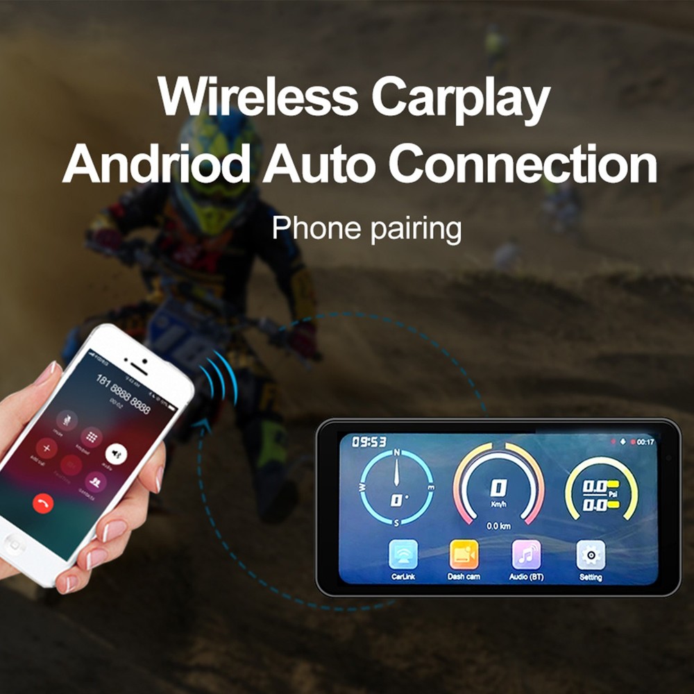 Motorcycle GPS CarPlay Screen Wireless Android Auto 6.25" Touchscreen Waterproof