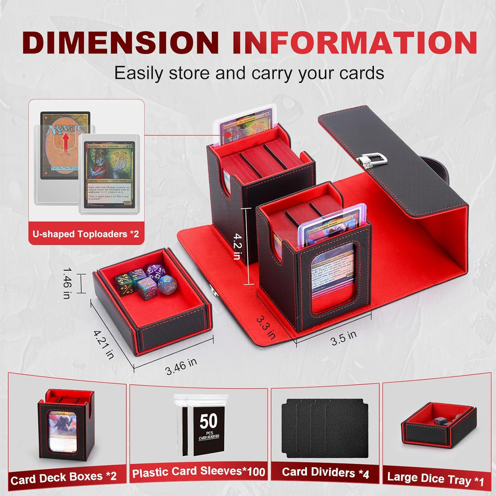 MTG Card Storage Box, 3 in 1 Graded Carrying Deck Box, 2PCS Commander Deck Boxes