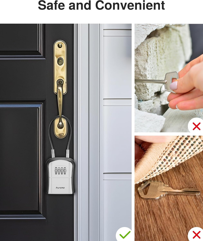 Lock Box, Portable Key Lock Box with Removable Cable Handle, Resettable Combinat