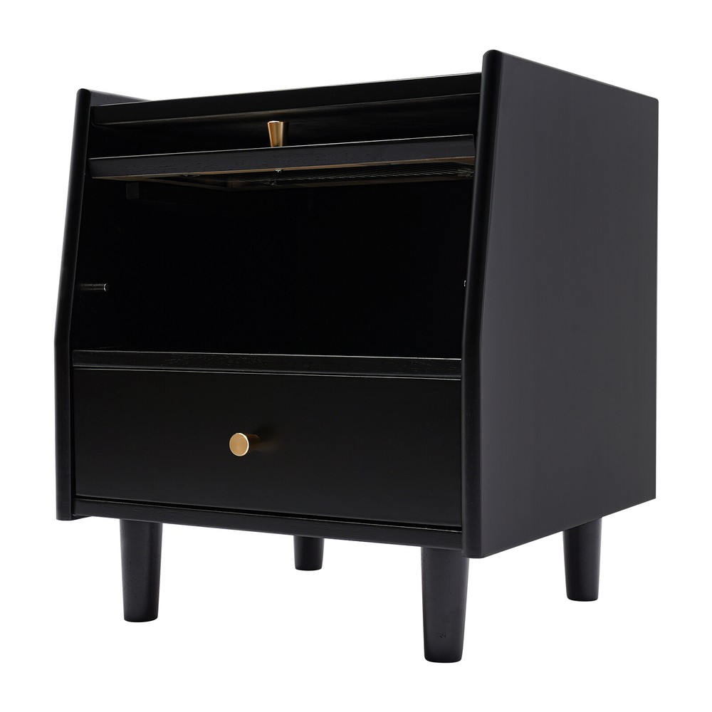 Modern Minimalist Rechargeable Multi-Functional Solid Wood Bedside Nightstands