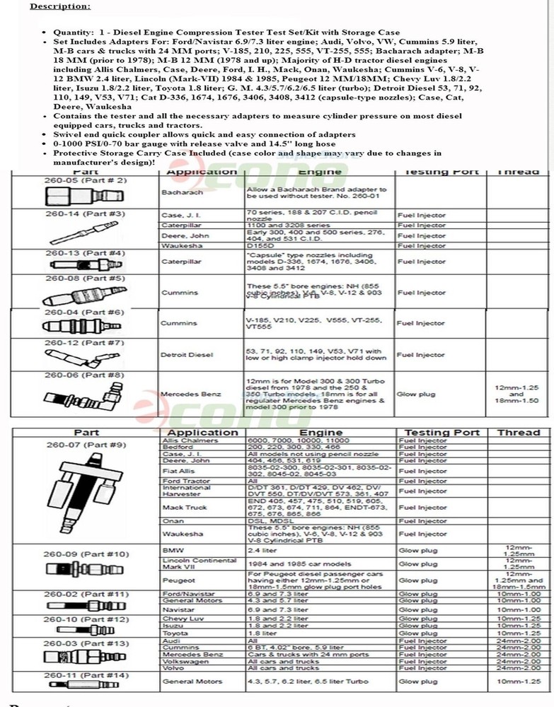 Diesel Compression Tester 4 Auto Cars Truck Tractor Engine Diagnosis Testing