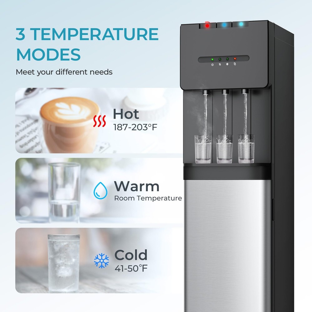 Bottom Loading Water Cooler Dispenser for 5 Gallon Bottle, 3 Temperature Sett...