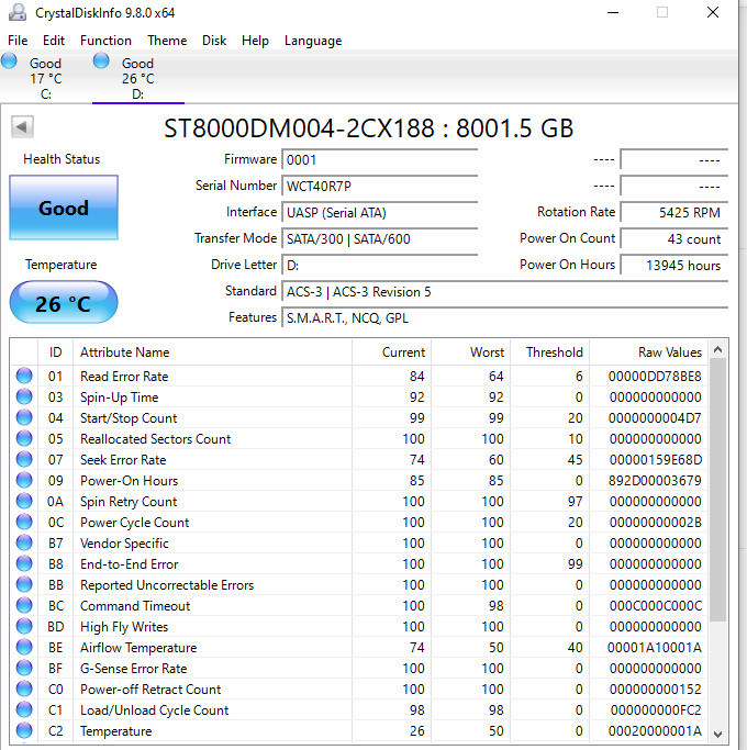 Seagate 8TB Desktop External Hard Drive SRD00F2 Power Adapter Tested and Wiped