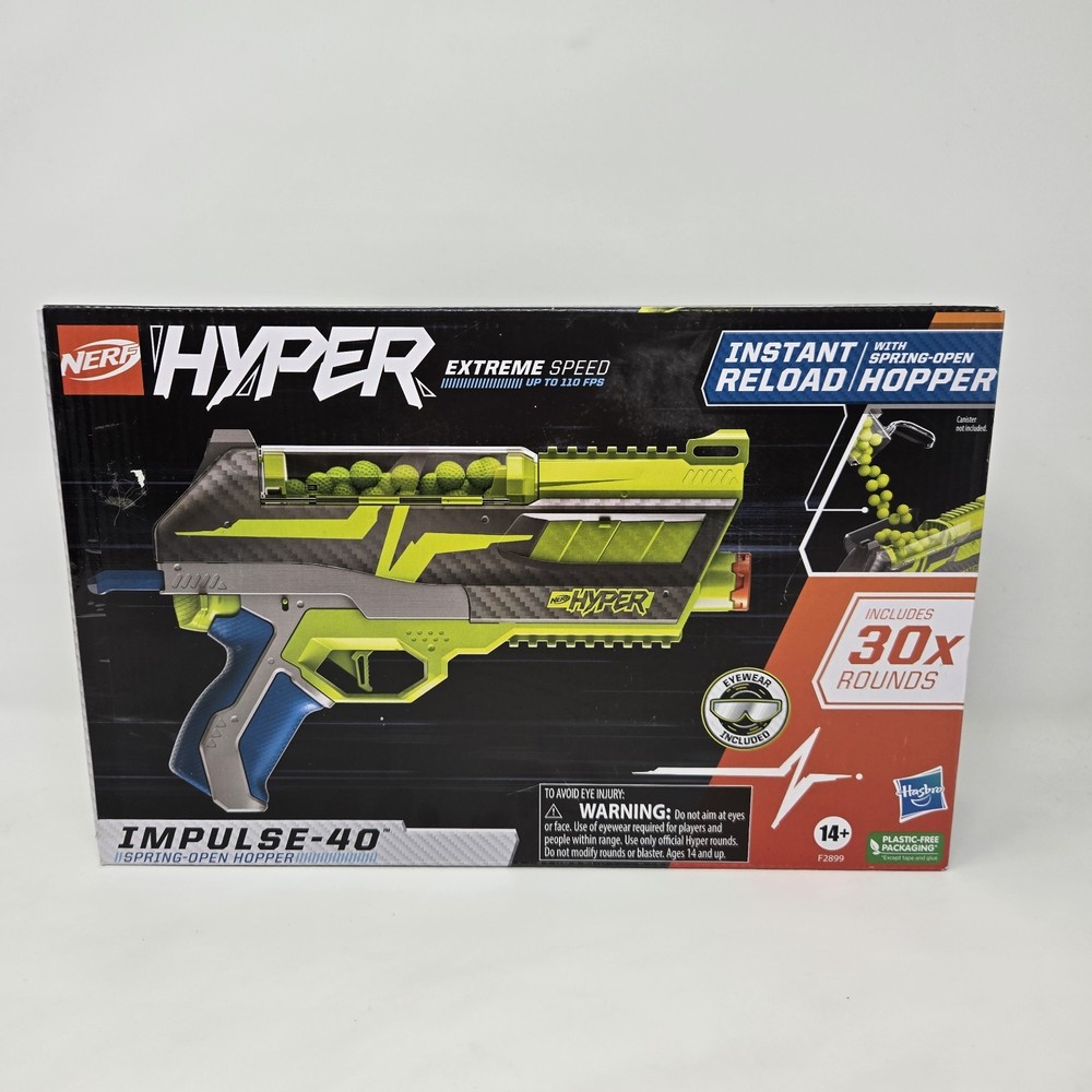 Nerf Hyper Impulse-40 Blaster Spring-Open Hopper Instant Reload 30 Rounds NEW