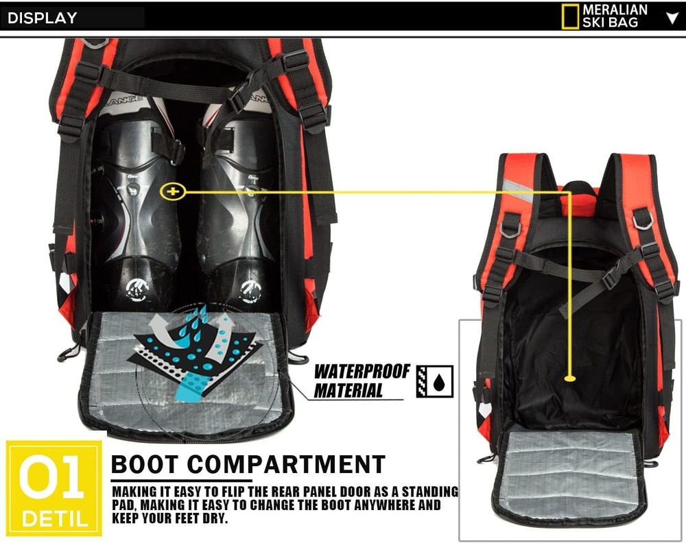 Ski Boot Bag - 50L Ski Boot Travel Backpack Waterproof Snowboard Boot Backpac...