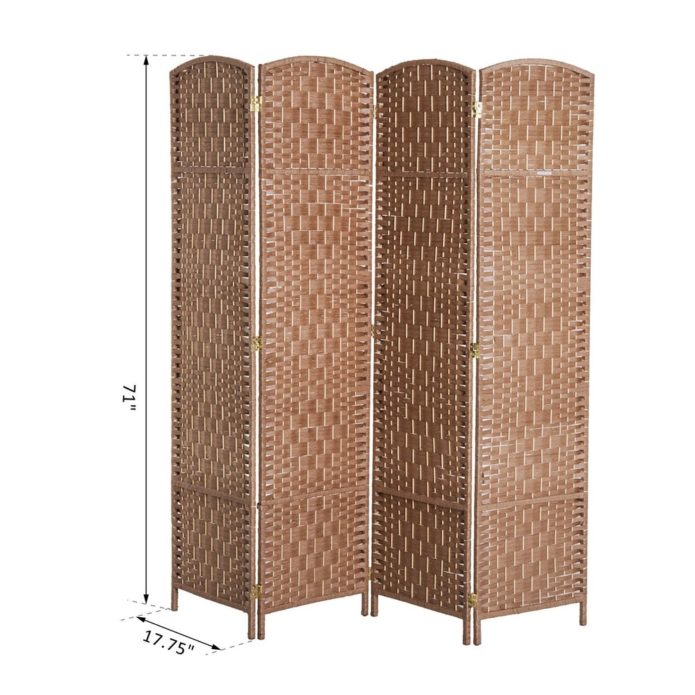 6ft Tall 4-Panel Wicker Weave Room Divider Folding Privacy Screen Wall Partition