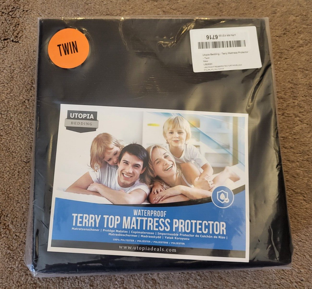 Utopia Bedding Waterproof Terry Top Mattress Protector Twin Size Black NEW!!!