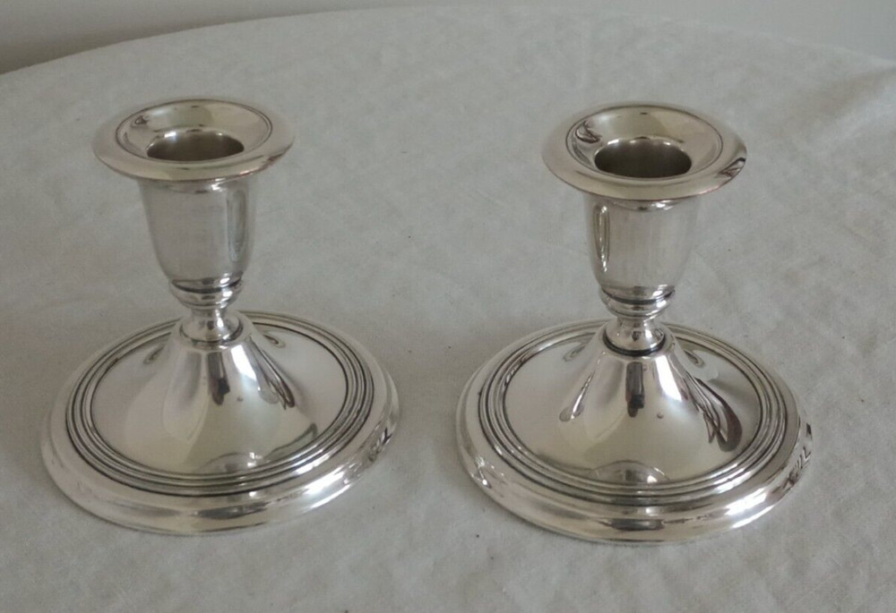 VTG WINDSOR CANDLESTICKS ~ SILVERPLATE, WILLIAM ROGERS, 3 3/4" Tall