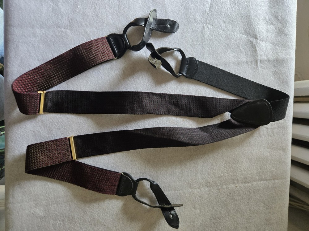 Two Suspenders Black & Multicolored Metal Button-Hole Elastic Adjustable