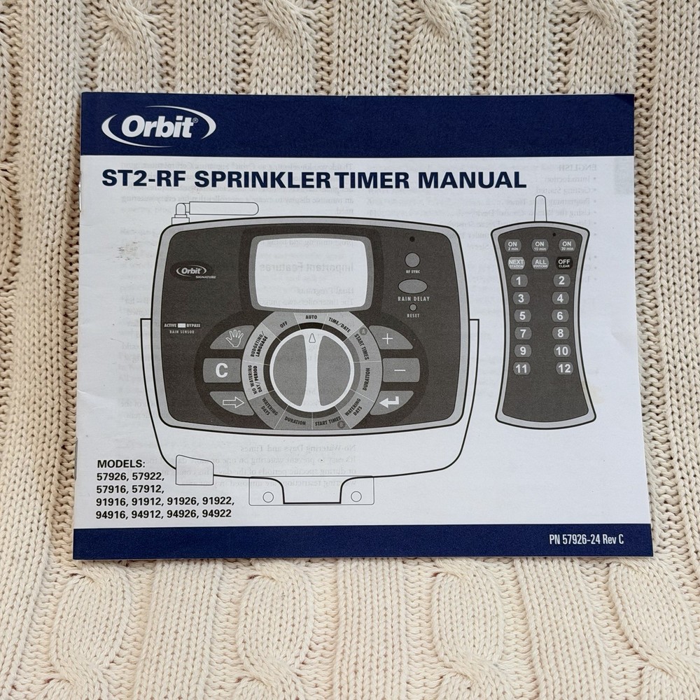 Orbit ST2-RF Sprinkler Timer Manual Instruction Guide 57926-24 Rev C