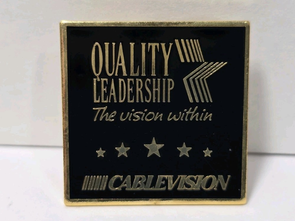 Cablevision Quality Leadership Pinback Button Black On Gold Tone