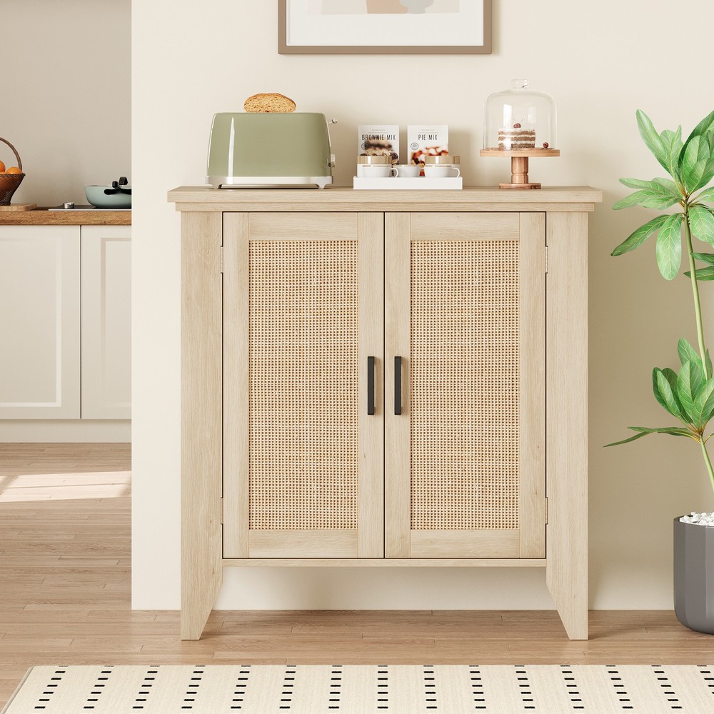 Buffet Cabinet for Storage, Kitchen Sideboard With Rattan Doors Adjustable Shelf