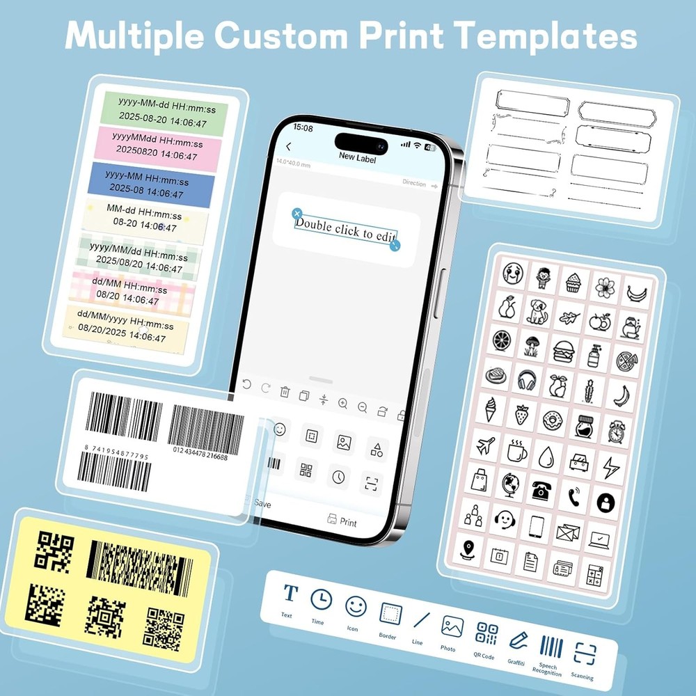 Label Maker Machine with Tape, Small Portable Bluetooth Label Printer, Handheld