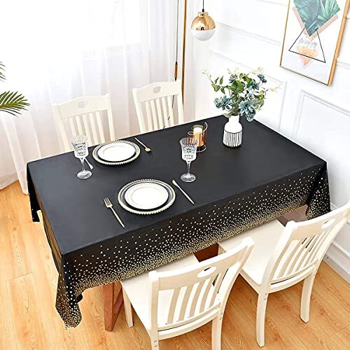 Black and Gold Plastic Tablecloth, 54 "x108 Rectangular 1 Pack Black Gold