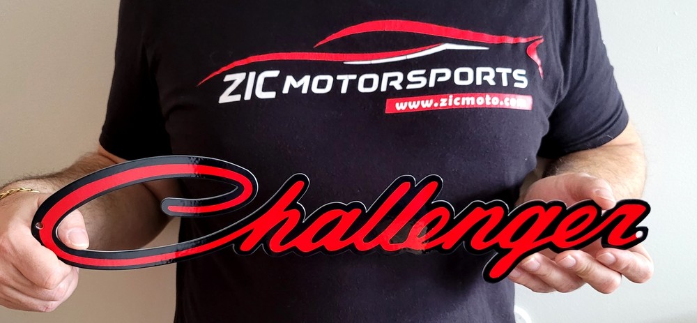 Dodge Challenger Script Steel Sign - Red - Small - 19" X 4"