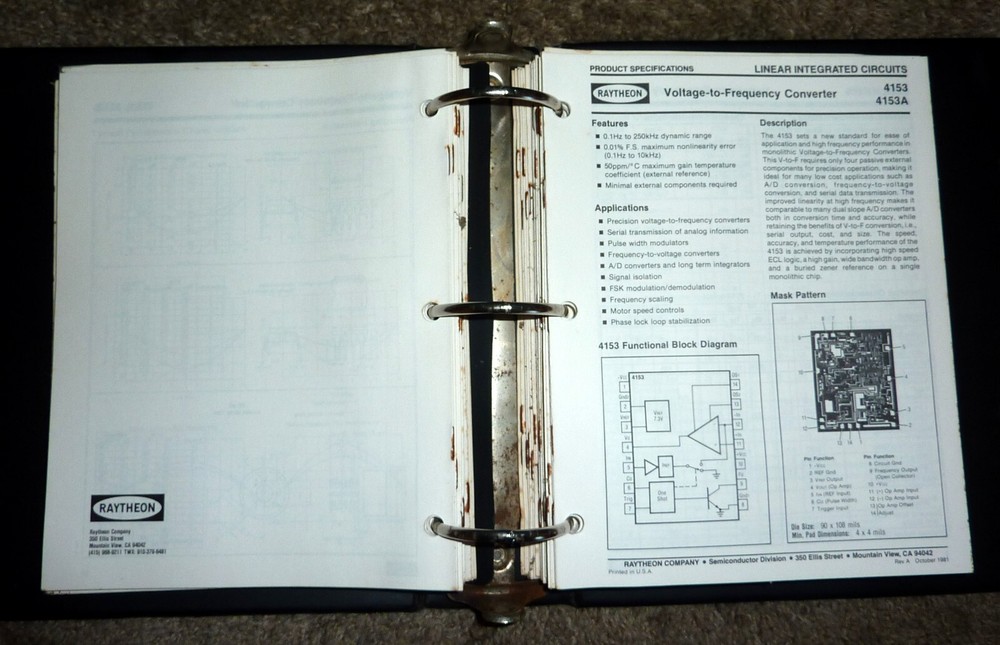 1982 Raytheon Linear~Digital~LSI~Memory~Discrete Components Data Sheets Binder