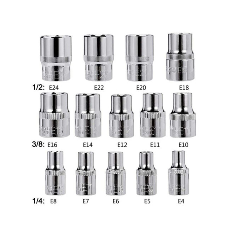 14 pc E Type Torx Star Female Socket Set 1/4" 3/8" & 1/2" Drive E4 - E24