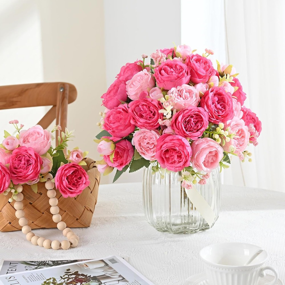 MARTINE MALL 2 Packs Peonies Artificial Flowers, Mixed Pink 2PCS,