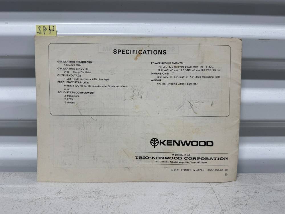 KENWOOD REMOTE VARIABLE FREQUENCY OSCILLATOR Model VFO-820 OPERATING MANUAL