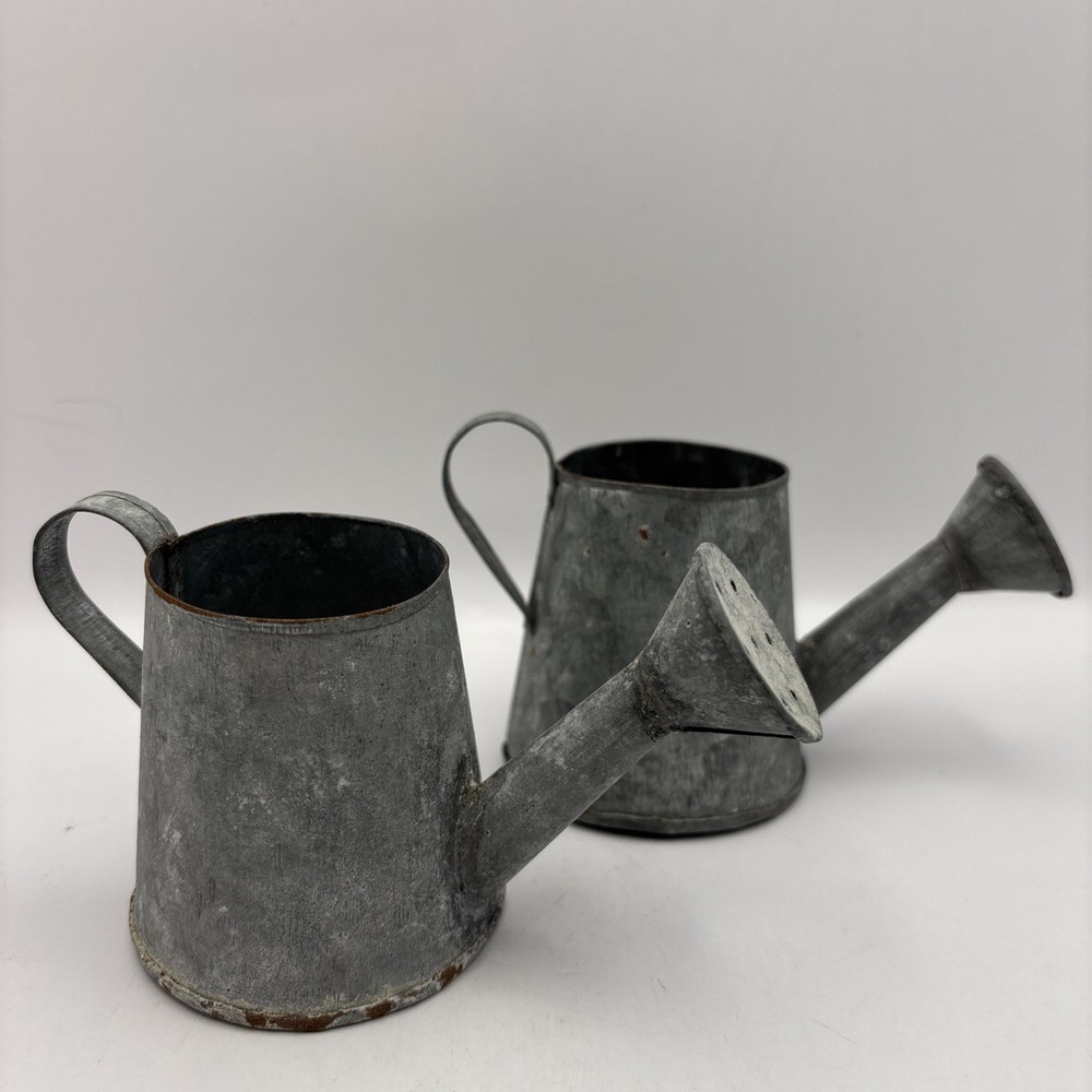 Set of 2 Mini Galvanized Watering Cans Decorative 2.25 Inch Rust