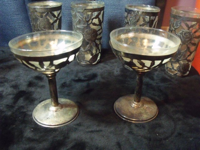 4 Vtg Mexican Filigree Medium Glass Sterling Silver Openwork Rose Pattern 5"+++