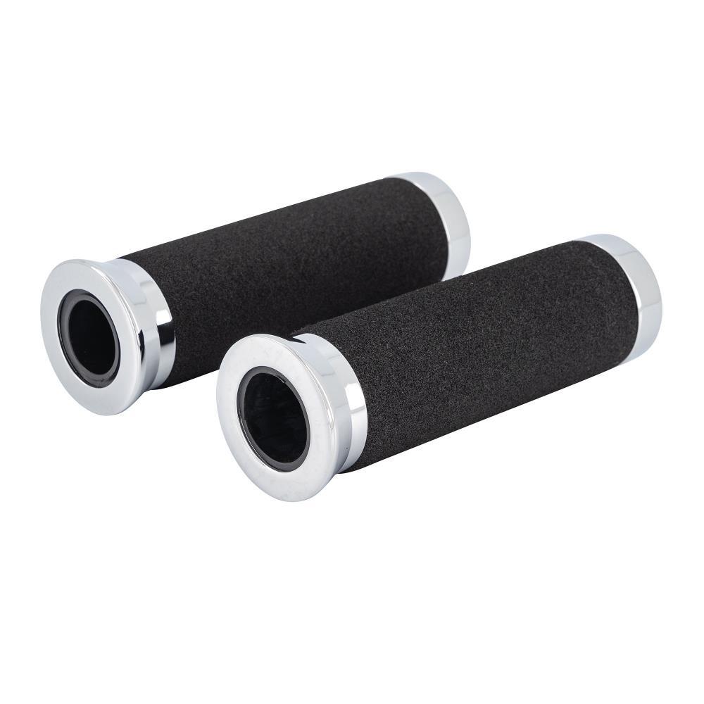 Highway Hawk Grip Covers Handlebar Grips "Moss Rubber" Chrome End Cap 7/8" Handlebar