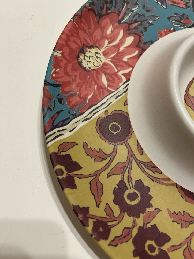 ANTHROPOLOGIE MELAMINE CHIP 'N DIP PLATTER 13” EUC
