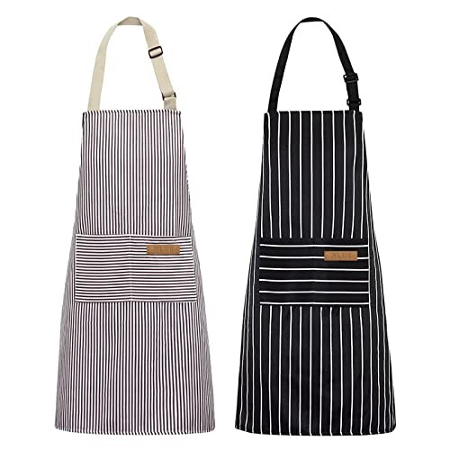 2 Pack Kitchen Cooking Aprons, Adjustable Bib Soft Chef Apron with Black/Brown