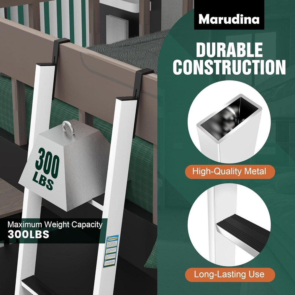 Integrated Step Ladder with 57"-61" Height Range，bunk 1.2" White