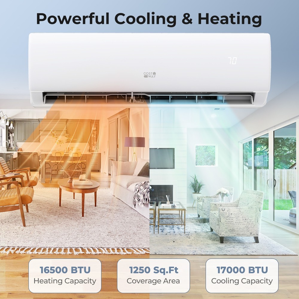 17000 BTU Mini Split Air Conditioner and Heater Pump System-White