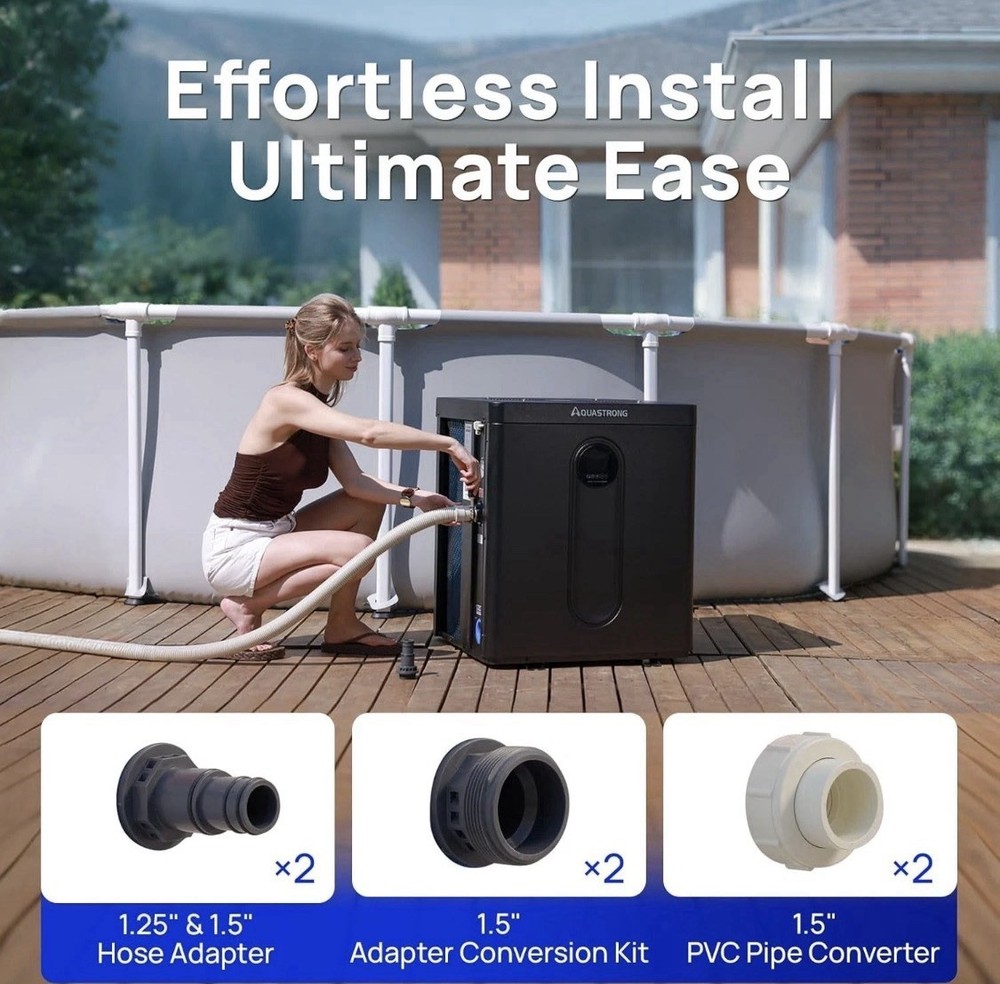 AQUASTRONG 39,000 BTU Top Discharge Inverter Swimming Pool Heat Pump, 9,000 Gal