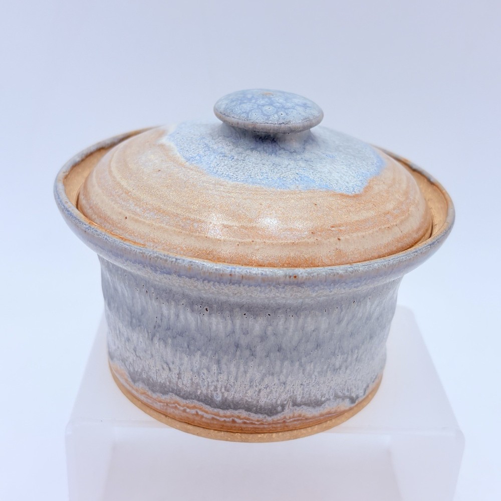 Black Mountain Pottery NC Lidded Jar Blue Gray Drip Glaze Signed Studio