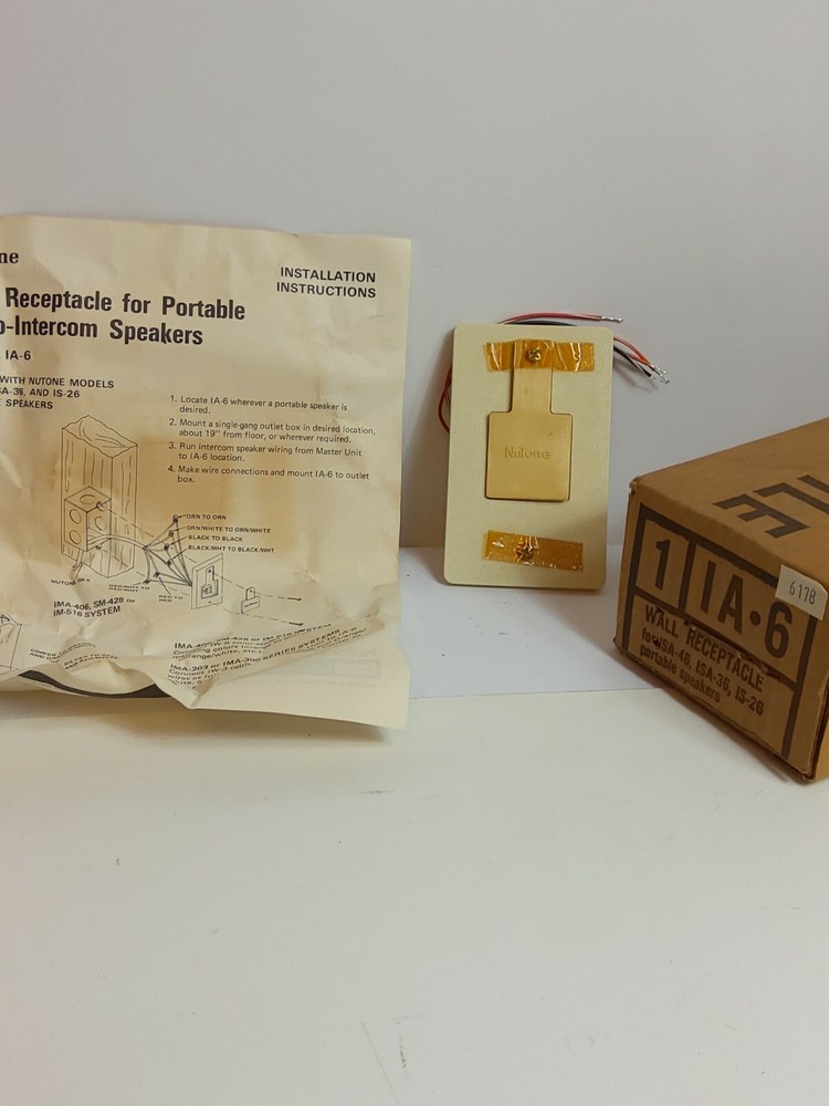 NUTONE VINTAGE IA-6 Radio-Intercom Wall Receptacle (NEW)