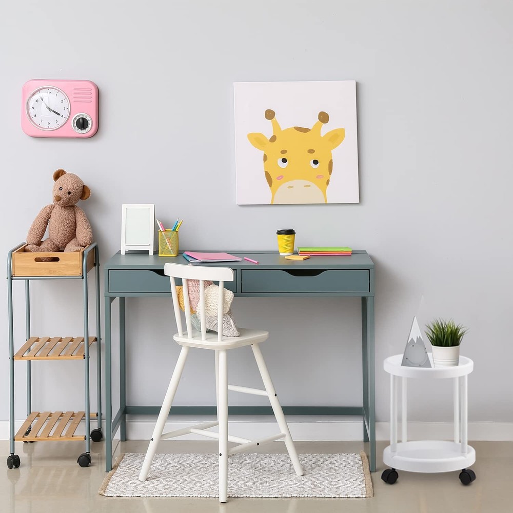 Evelyne White Mini Rolling Craft Side Double Deck Desk Portable End Table