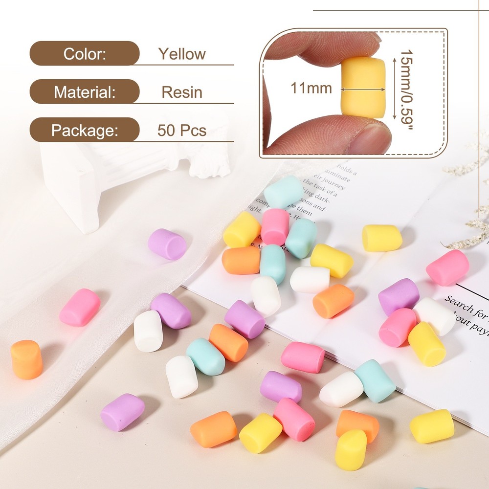 50 Pcs Resin Candy Charm, Artificial Simulation Cotton Candy, Yellow