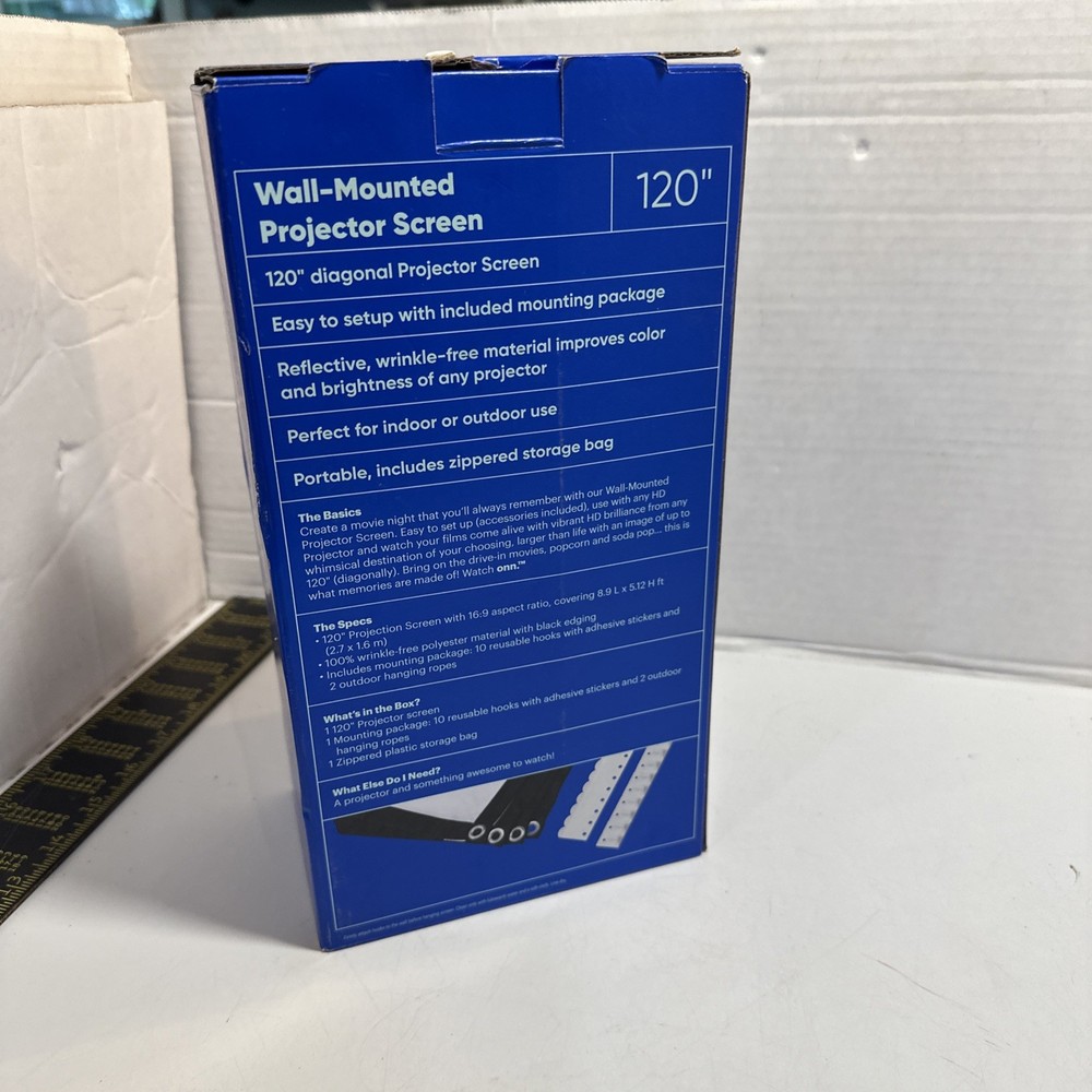 Onn. Watch 120” Wall Mounted Projection Screen New
