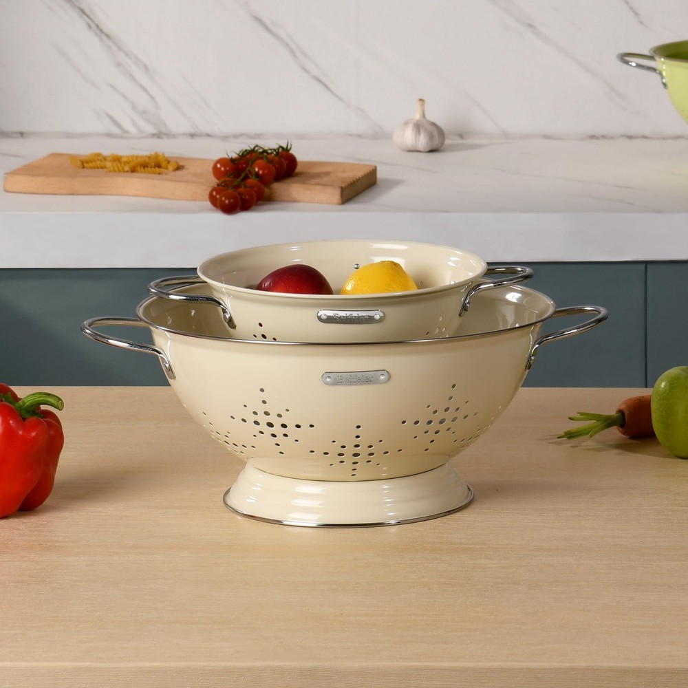 Metal Colander 2 Pack, Strainer Bowel with Handles 2Qt & 6Qt Coated Solid Rin...