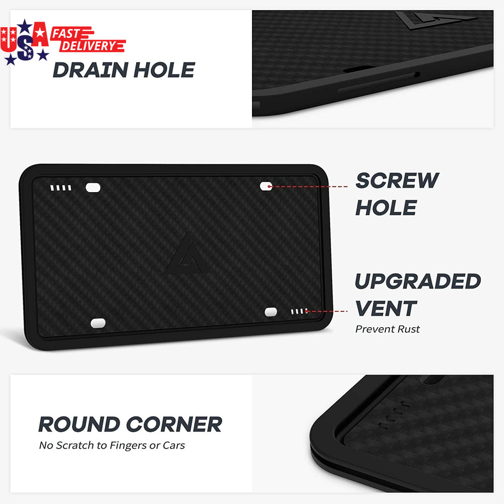 Silicone License Plate Frames,2 Pack Black Side-Opening License Bracket Holder w