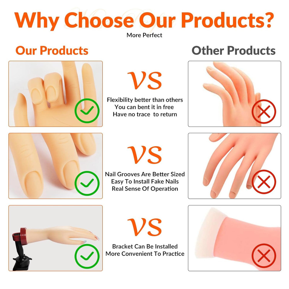 Practice Hand for Acrylic Nails,Mannequin Hands for Nails Practice
