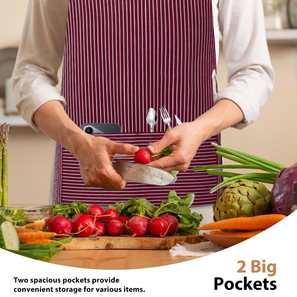2 Pack Kitchen Aprons, Apron for Cooking with 2 Pockets, Unisex Adjustable Ne...