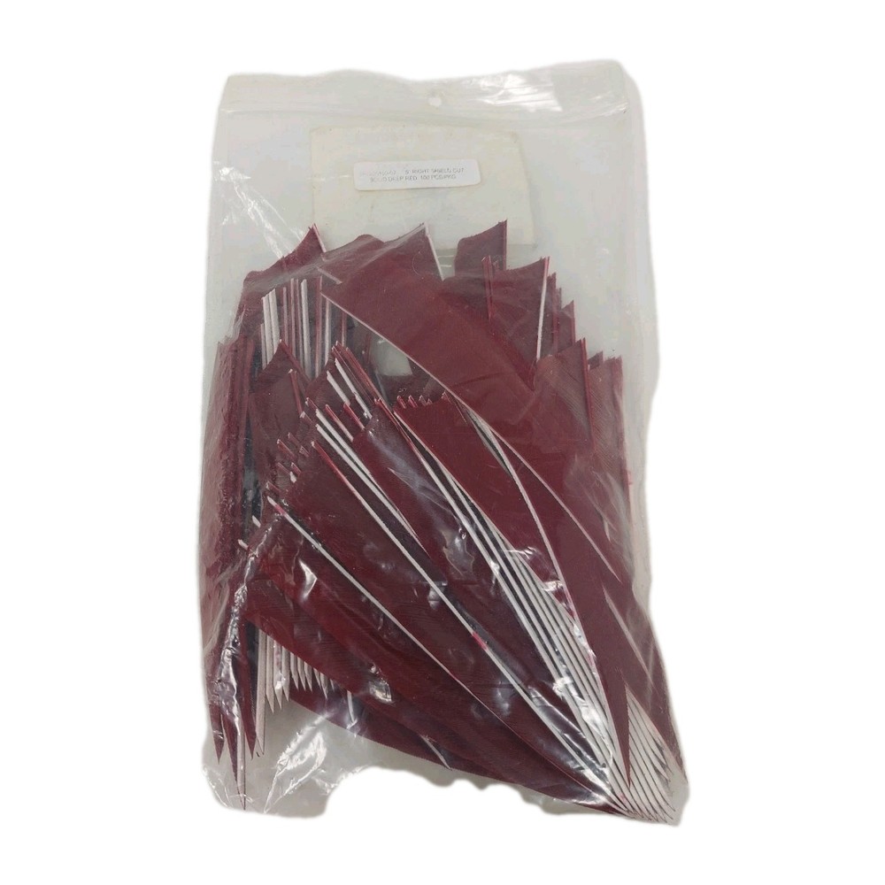 100pk Bullseye Archery Feathers 5" Right Wing: Shield Solid Deep Red Crimson