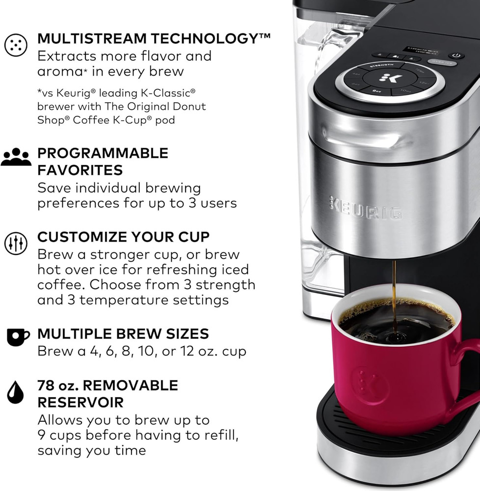 K-Supreme plus Single Serve K-Cup Pod Coffee Maker, Multistream Technology, Cust