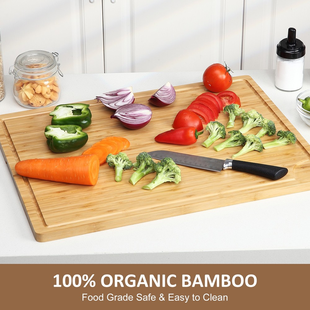Premium Bamboo Chopping Board, Rectangular 24x18" for Vegetables, Meat & Cheese