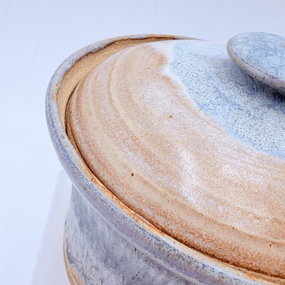 Black Mountain Pottery NC Lidded Jar Blue Gray Drip Glaze Signed Studio