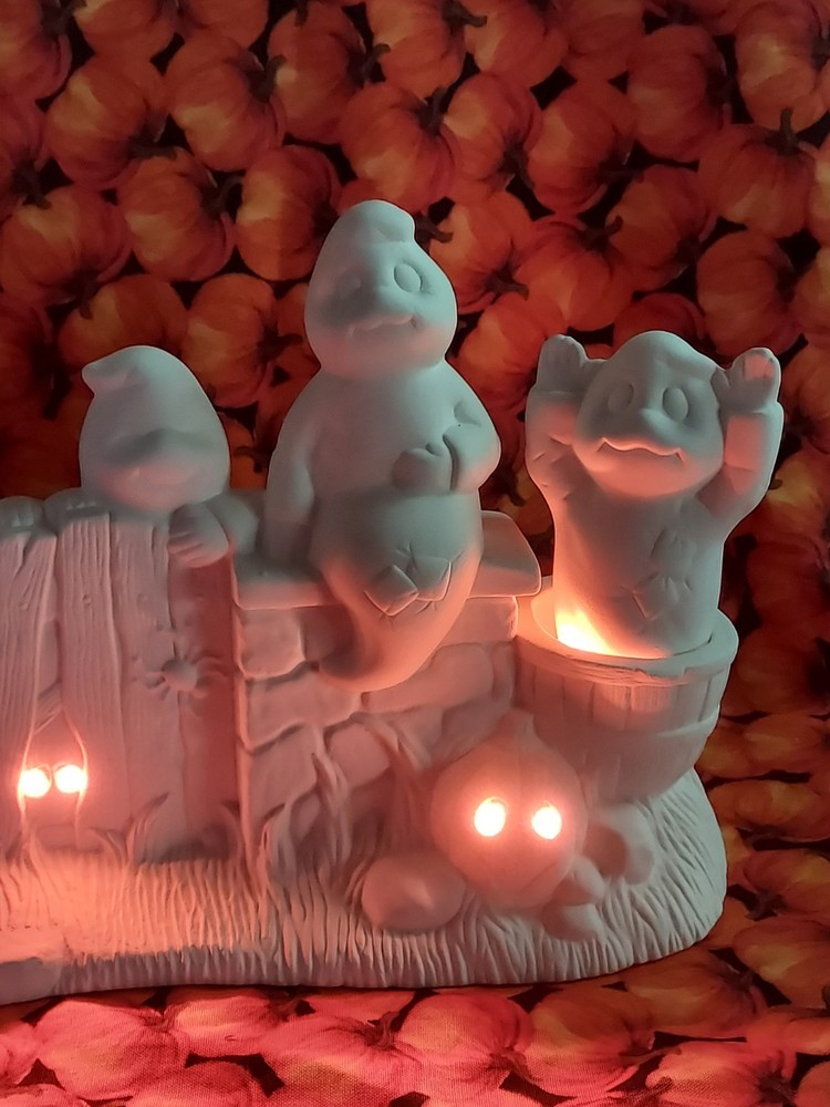Ceramic Bisque~ Ready to Paint ~Ghost Fence Scene Rice Light Included