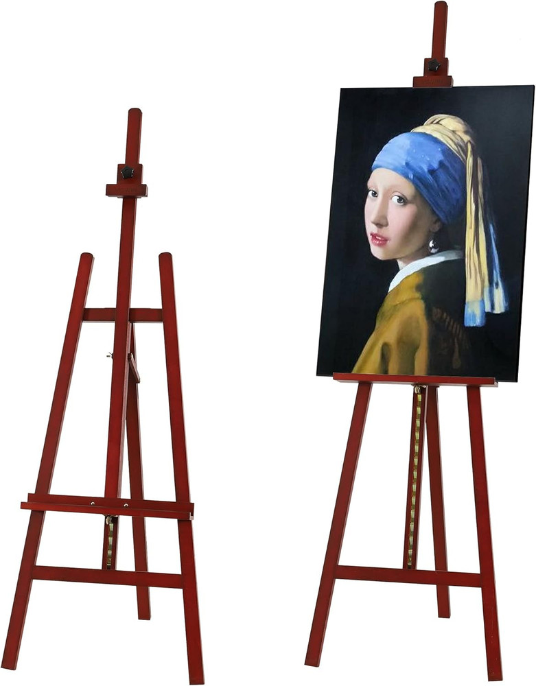 Walnut Adjustable Height Art Easel, 57"-76", Holds 43" Canvas, Easy Assembly