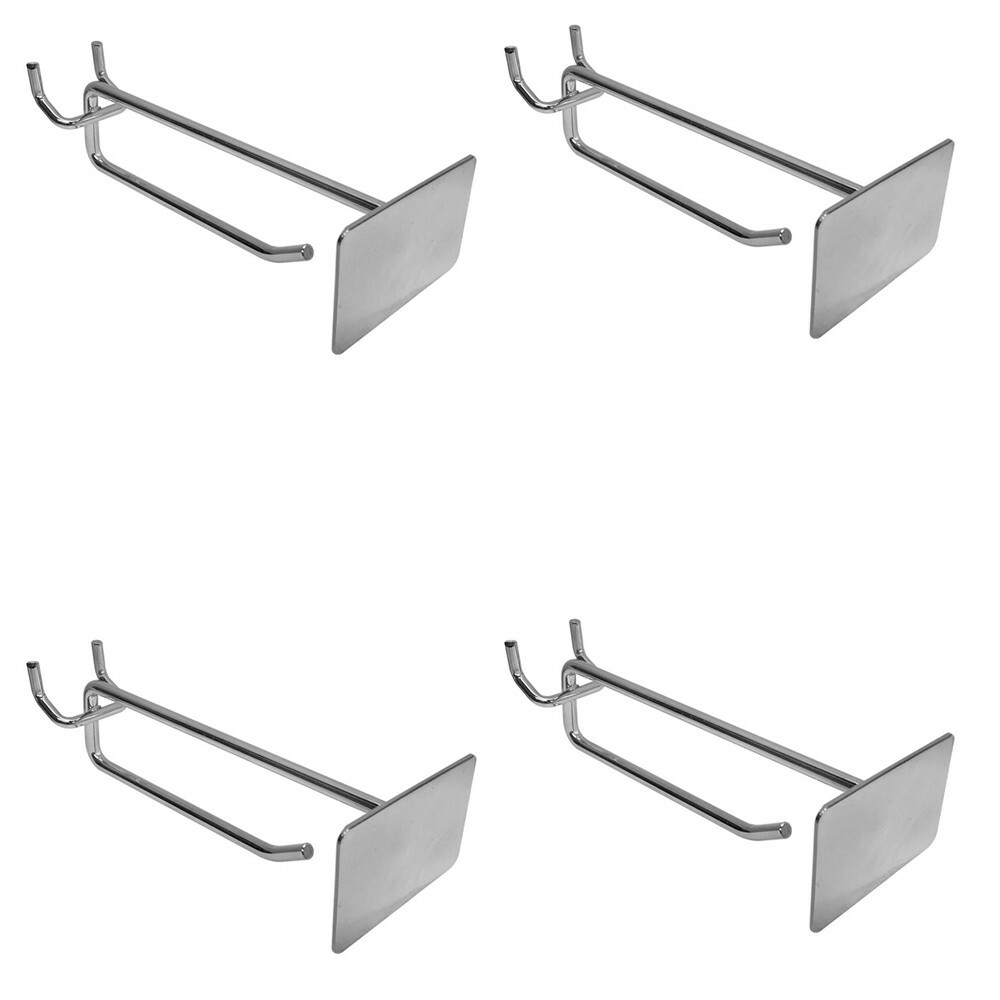 4 Pc Chrome 4" Pegboard Metal Plate Scanner Hooks Retail Store Display