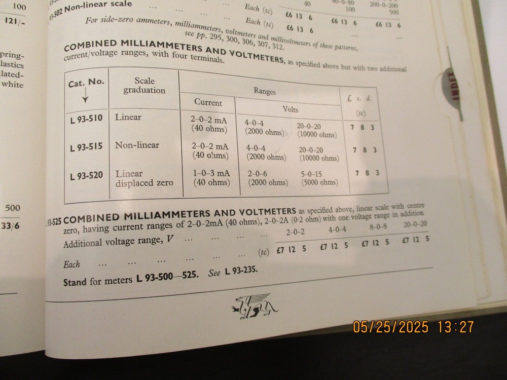 (108#) GALVANO METER, 1950's CATALOGUE FOR SPEC {PHYSICS}