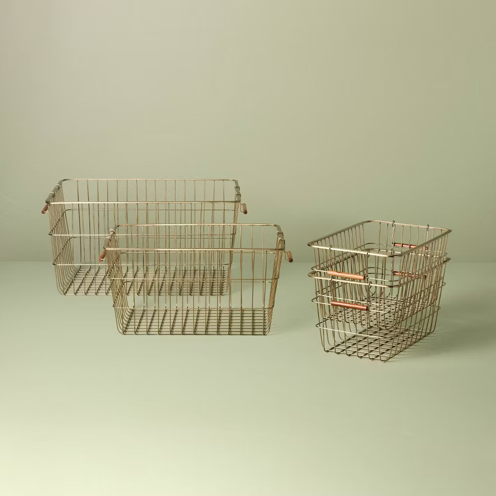 Large Rectangular Brass Wire Storage Basket- Hearth & Hand with Magnolia