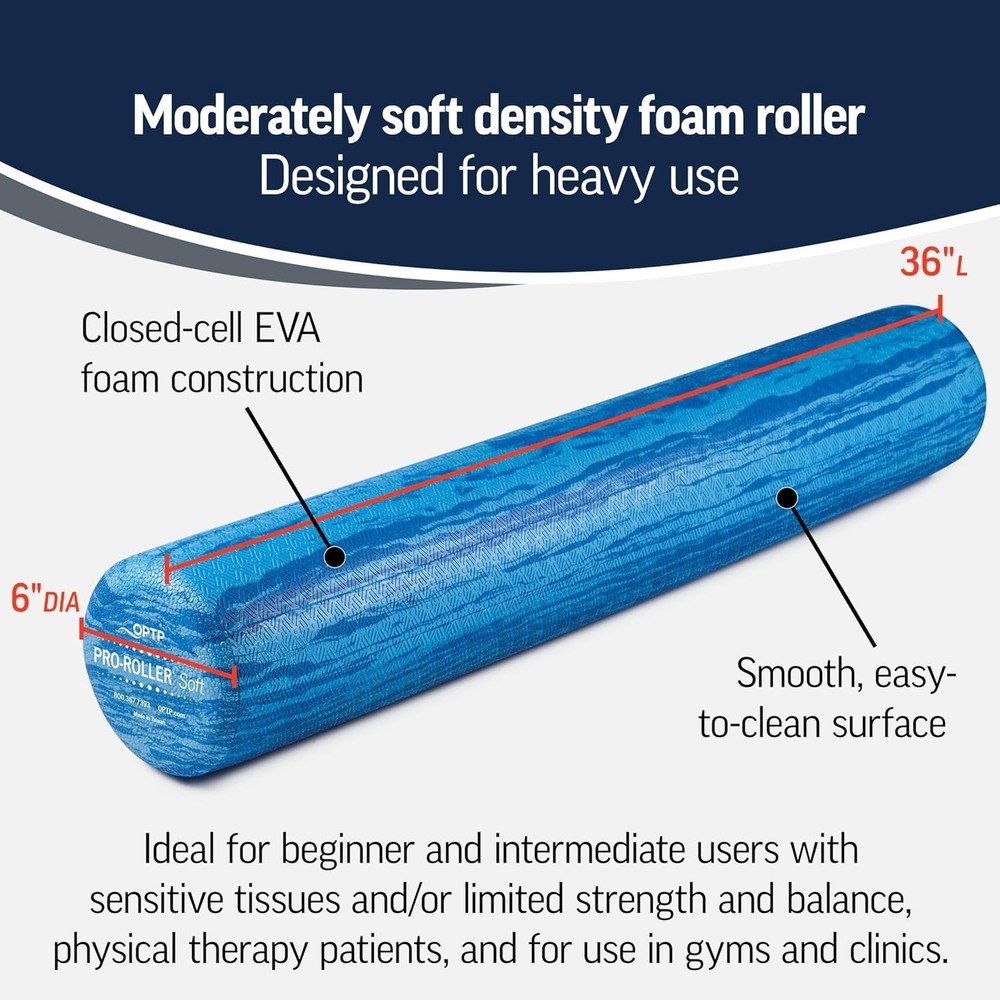 Low Density EVA Foam Roller for Pilates & Physical Therapy - 36" Blue Roller